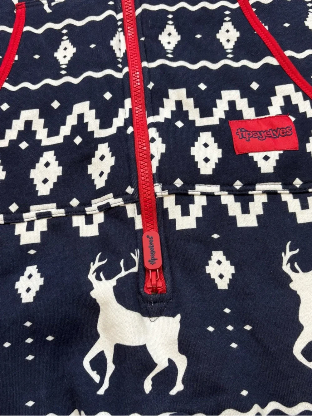 Tipsy Elves Unisex Blue Reindeer Fair Isle Hooded Jumpsuit Size Medium - Picture 6 of 8